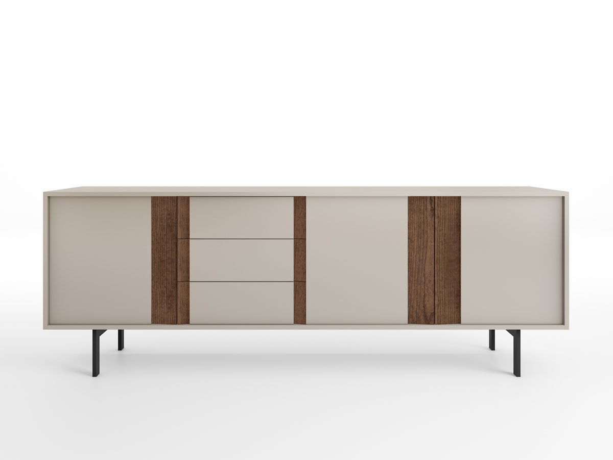 Buffet Moritz 195 cm - Coloris sable/noyer - Pieds métal