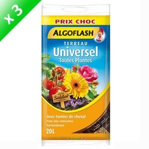 ALGOFLASH Lot de 3 sacs de Terreau Universel - 20 L - Prix choc
