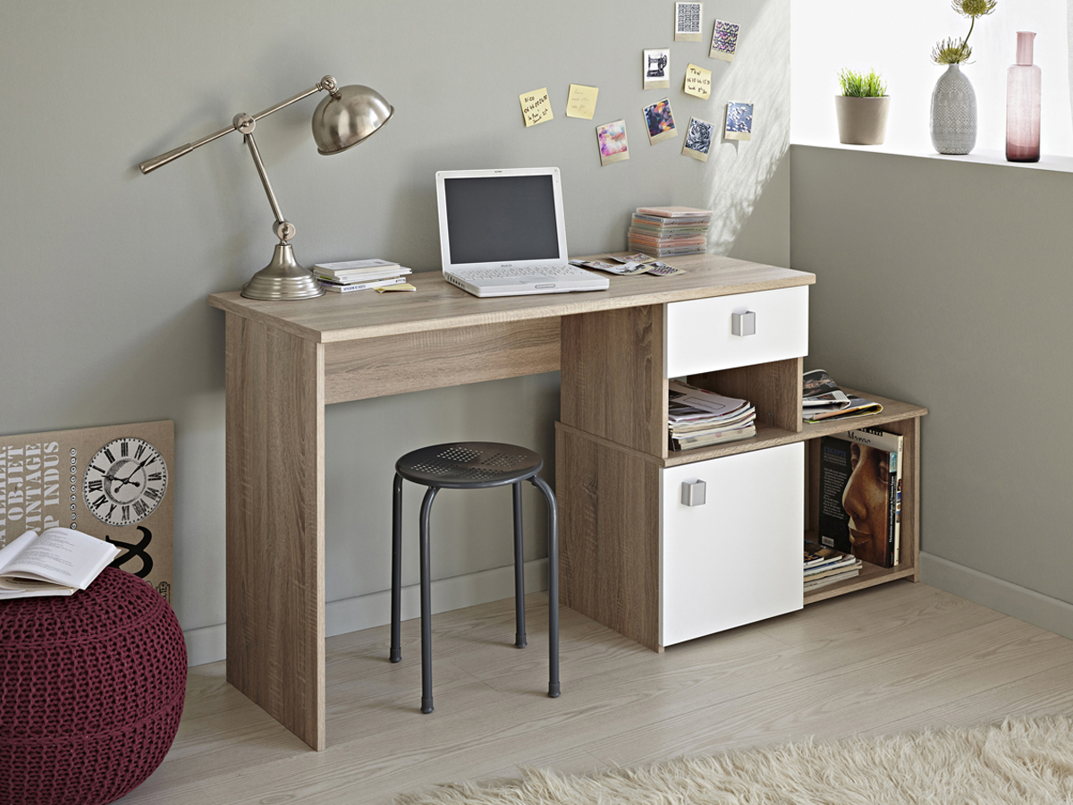 Bureau Silver - 2 positions - 158 x 77 x 50 cm - Chêne brut et blanc
