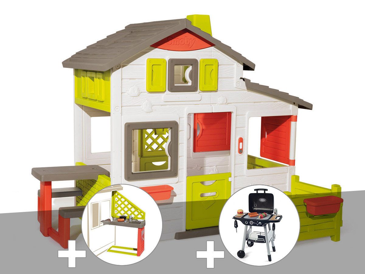 Cabane enfant Smoby Neo Friends House + Cuisine d'été + Barbecue / Plancha