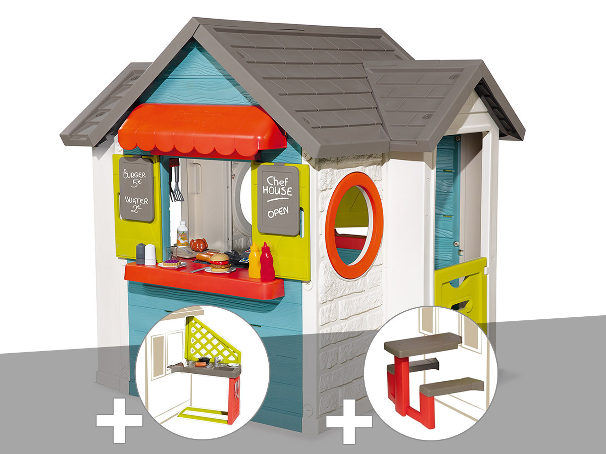 Cabane enfant Smoby Chef House + Cuisine d'été + Table pique nique