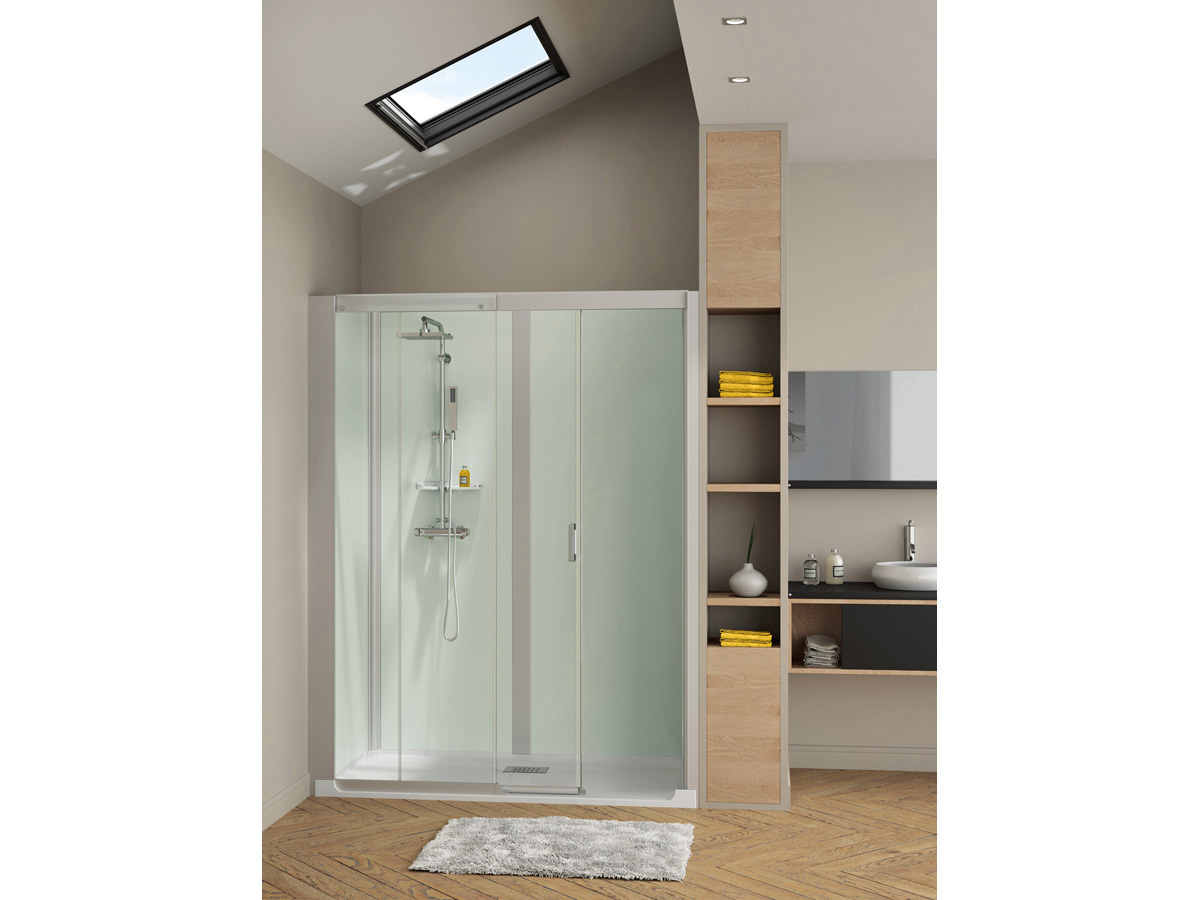 Cabine de douche Kinémagic Design en niche - 139.7/189 x 69.5/92 cm - Verre dépoli