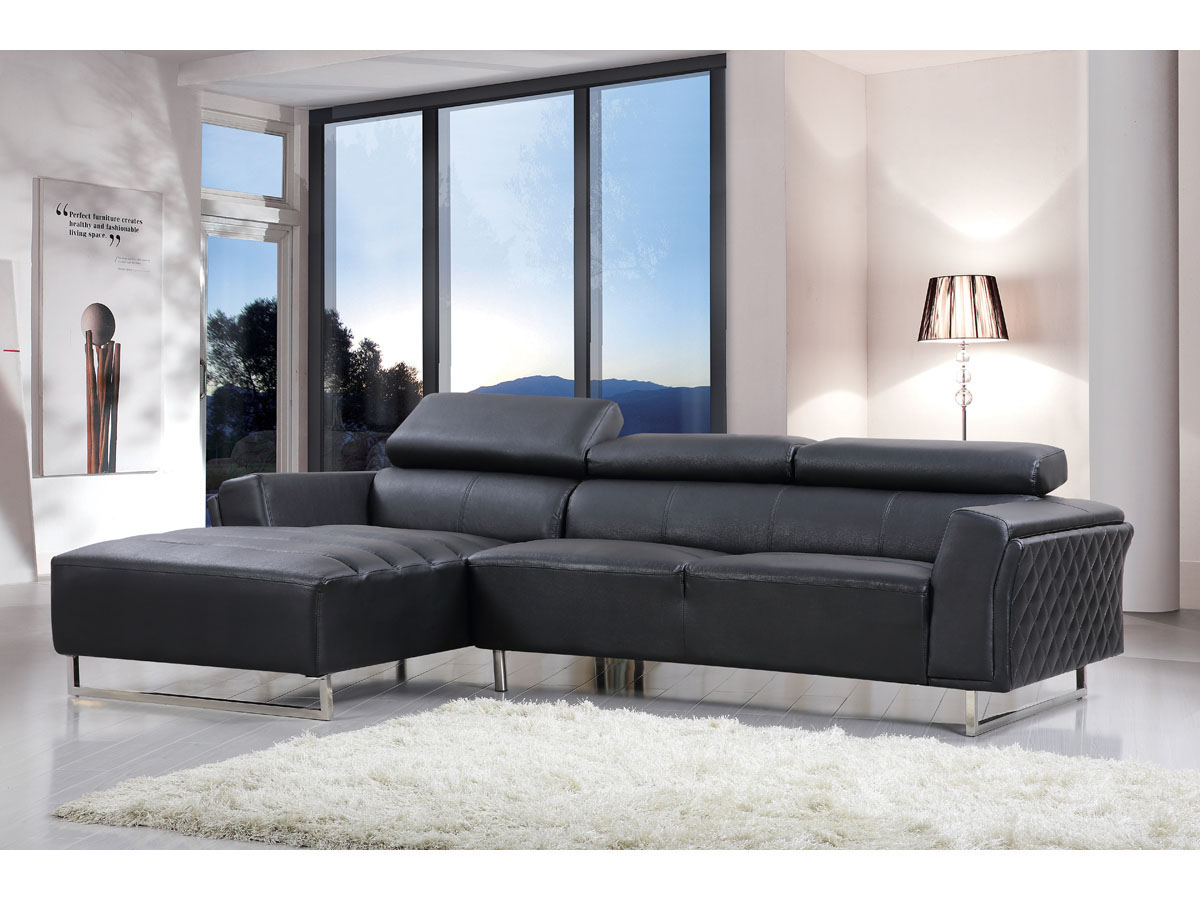 Canapé d'angle cuir reconstitué/PVC Broadway - 4 places - Noir - Angle gauche