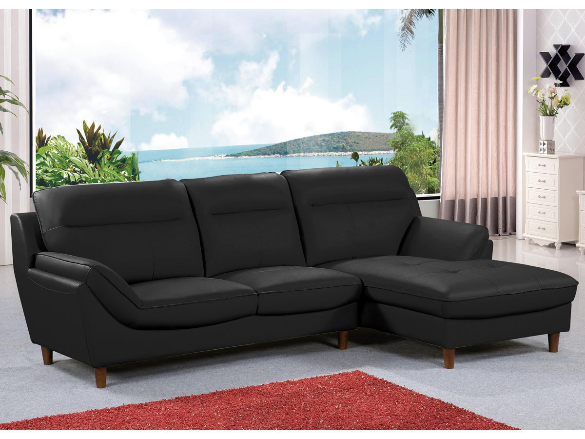 Canapé d'angle cuir reconstitué/pvc Ronald - 4 places - Noir - Angle droit