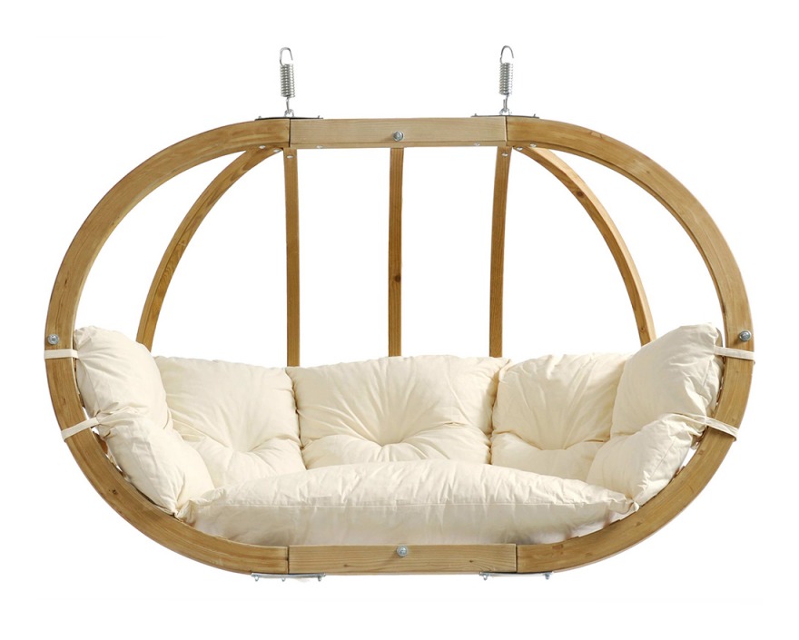 Balancelle suspendue de jardin en bois FSC, blanc natura L 176 cm x l 118 cm x H 72 cm - #ffffff - AMAZONAS