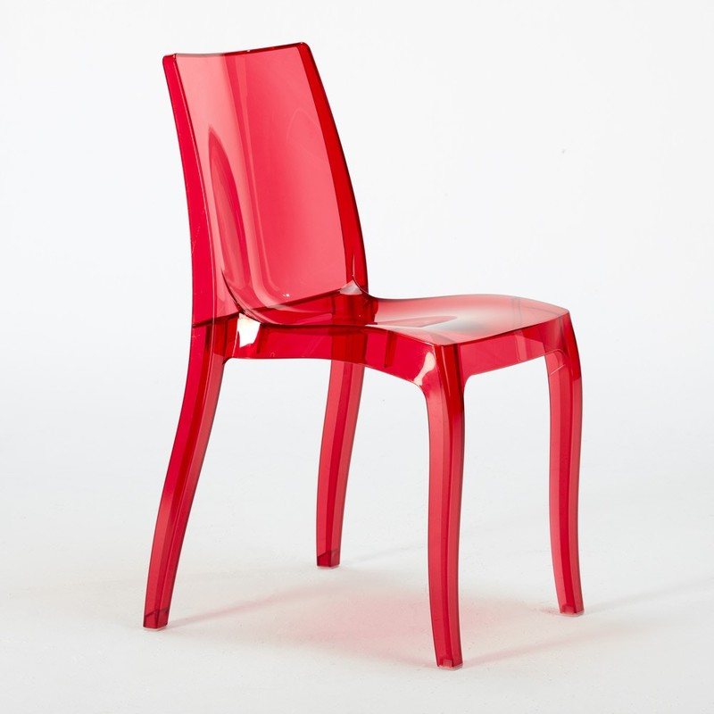 Chaise salle à manger bar transparent empilable CRISTAL LIGHT polycarbonate Grand Soleil Design | Rouge transparent