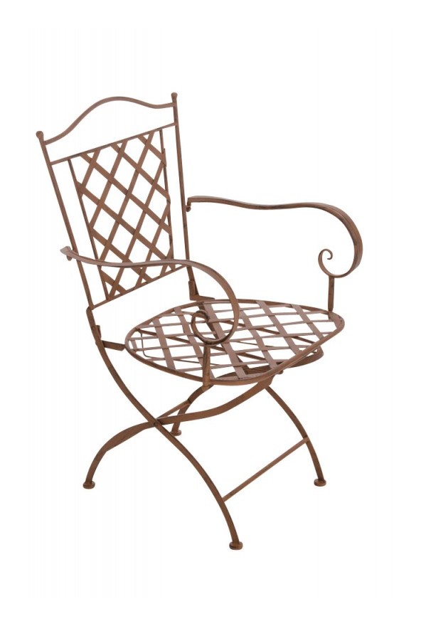 Chaise de jardin en fer forgé marron vieilli avec accoudoir - DéCOSHOP26
