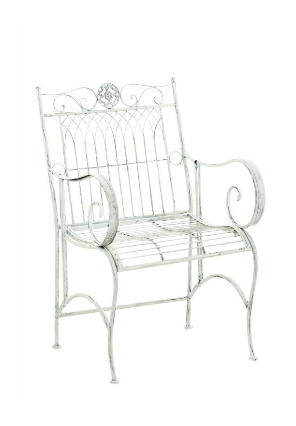 Chaise de jardin en métal blanc vieilli avec accoudoir - DéCOSHOP26