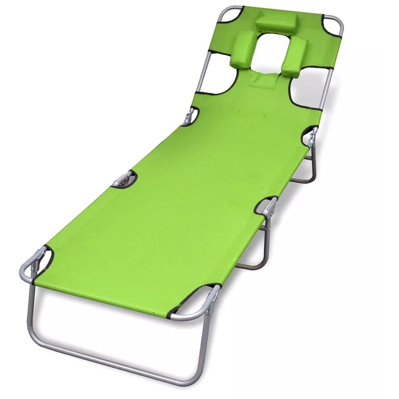 vidaXL Chaise longue avec coussin de tête Dossier réglable Vert pomme vidaXL Chaise longue avec coussin de tête Dossier réglable Vert pomme