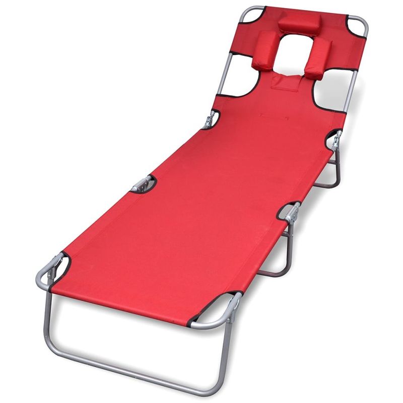vidaXL Chaise longue pliable et coussin de tête Dossier réglable Rouge