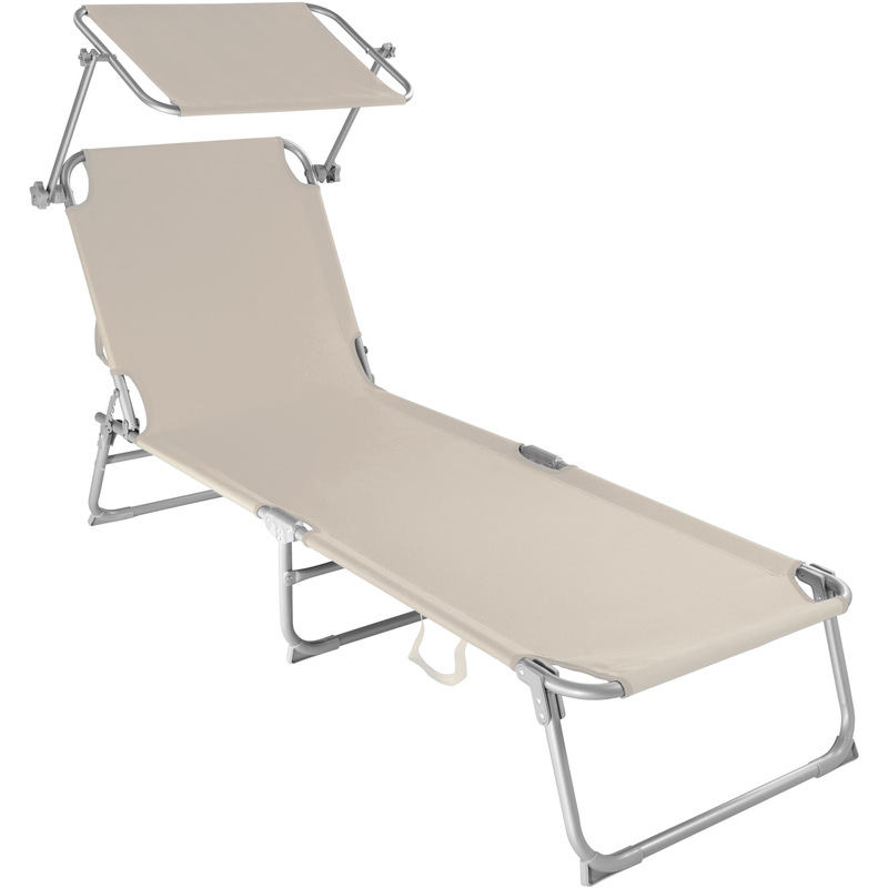 Chaise longue, Transat, Bain de soleil, Pare Soleil, Multi positions, Pliable 190 cm Beige - TECTAKE