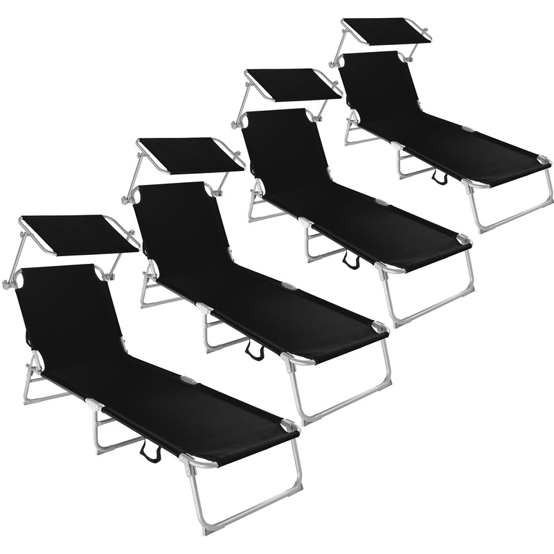 Chaise longue, Transat, Bain de soleil, Pare Soleil, Multi positions, Pliable 190 cm Noir X 4 - TECTAKE Chaise longue, Transat, Bain de soleil, Pare Soleil, Multi positions, Pliable 190 cm Noir X 4 - TECTAKE