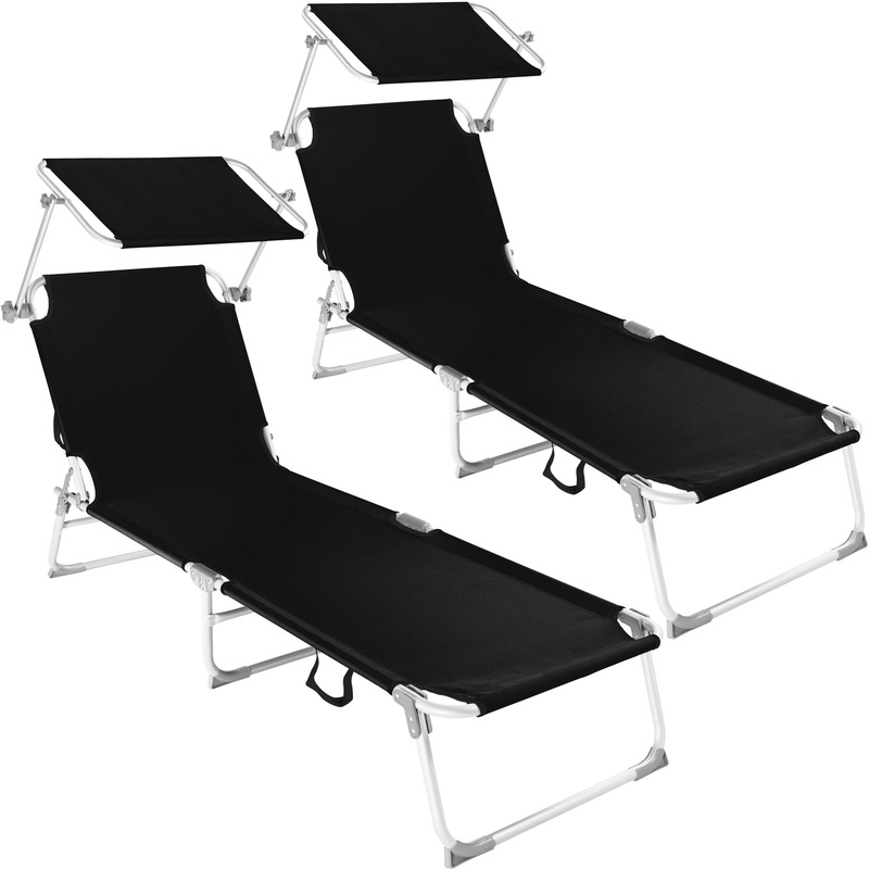 2 Chaises longues, Transat, Bain de soleil, Pare Soleil, Pliables Aluminium 190 cm Noir - TECTAKE 2 Chaises longues, Transat, Bain de soleil, Pare Soleil, Pliables Aluminium 190 cm Noir - TECTAKE