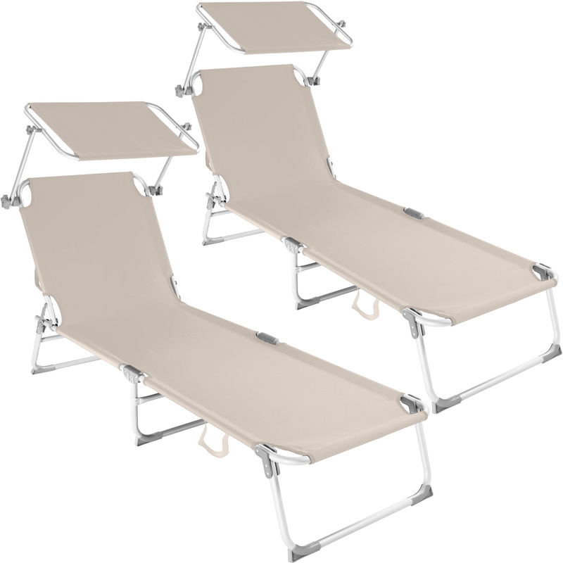 2 Chaises longues, Transat, Bain de soleil, Pare Soleil, Pliables Aluminium 190 cm Beige - TECTAKE 2 Chaises longues, Transat, Bain de soleil, Pare Soleil, Pliables Aluminium 190 cm Beige - TECTAKE