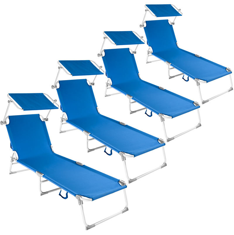 4 Chaises longues, Transat, Bain de soleil, Pare Soleil, Pliables Aluminium 190 cm Bleu - TECTAKE
