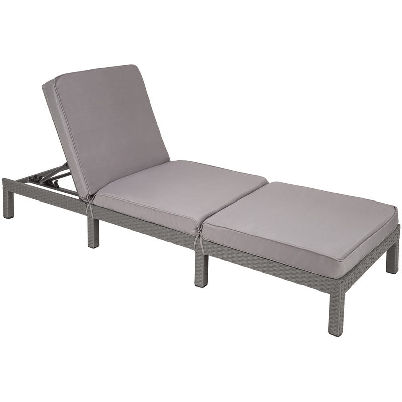 Chaise longue, Transat, Bain de Soleil Réglable en Acier et Poly Rotin - 1 Place - 196 cm x 66 cm x 22 cm Gris - TECTAKE