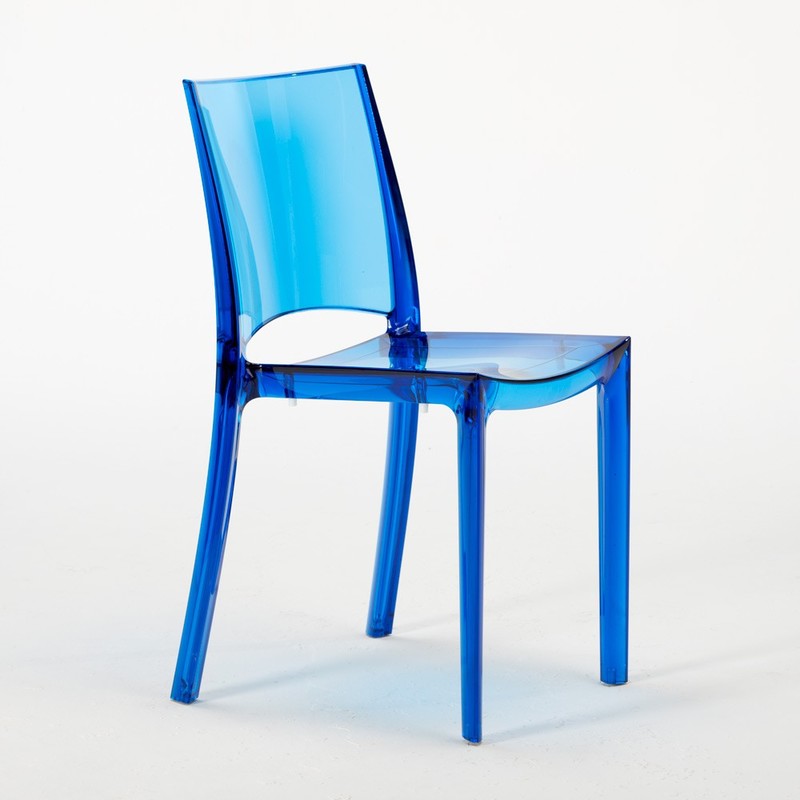 Chaise transparente salle à manger bar empilable B-SIDE Grand Soleil | Bleu transparent