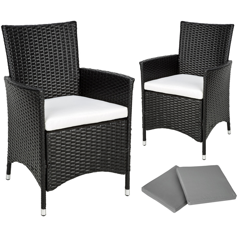 Chaises de salon de jardin en Résine Tressée structure Aluminium Noir x 2 + Sets de housses de coussin interchangeable - TECTAKE Chaises de salon de jardin en Résine Tressée structure Aluminium Noir x 2 + Sets de housses de coussin interchangeable - TECTAKE