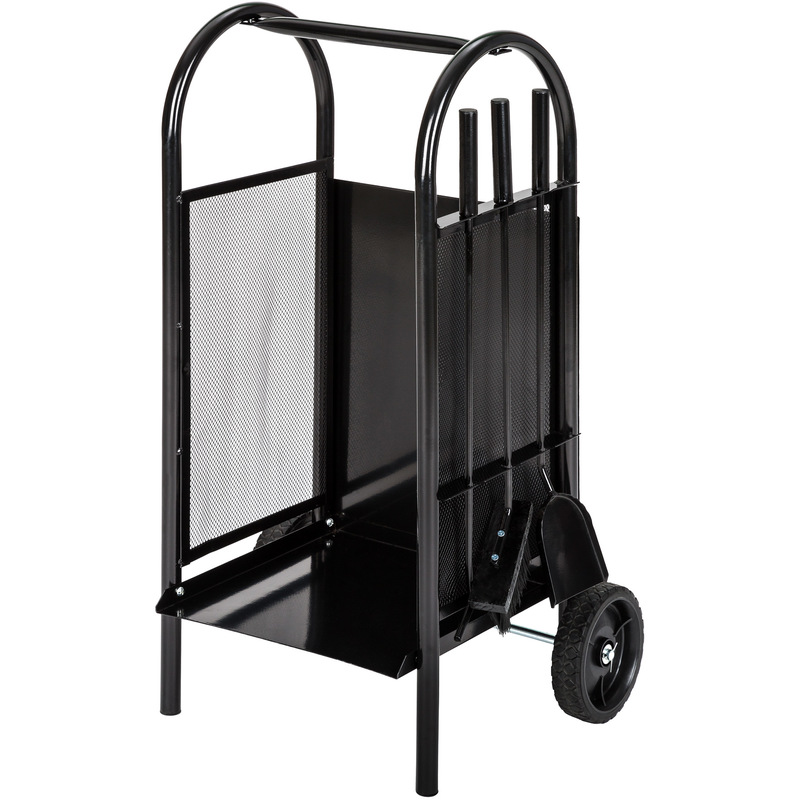Chariot à Bûches, Chariot à Bois, Panier en Métal, Porte et Range Bûche sur Roulette avec Pelle, Balai et Tisonnier - TECTAKE Chariot à Bûches, Chariot à Bois, Panier en Métal, Porte et Range Bûche sur Roulette avec Pelle, Balai et Tisonnier - TECTAKE