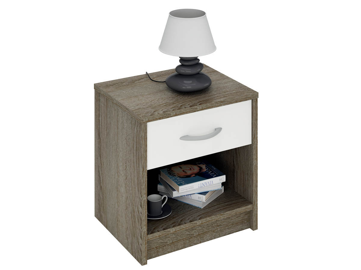Chevet Isis - 36.6 x 29.5 x 38.1 cm - Chêne foncé/blanc