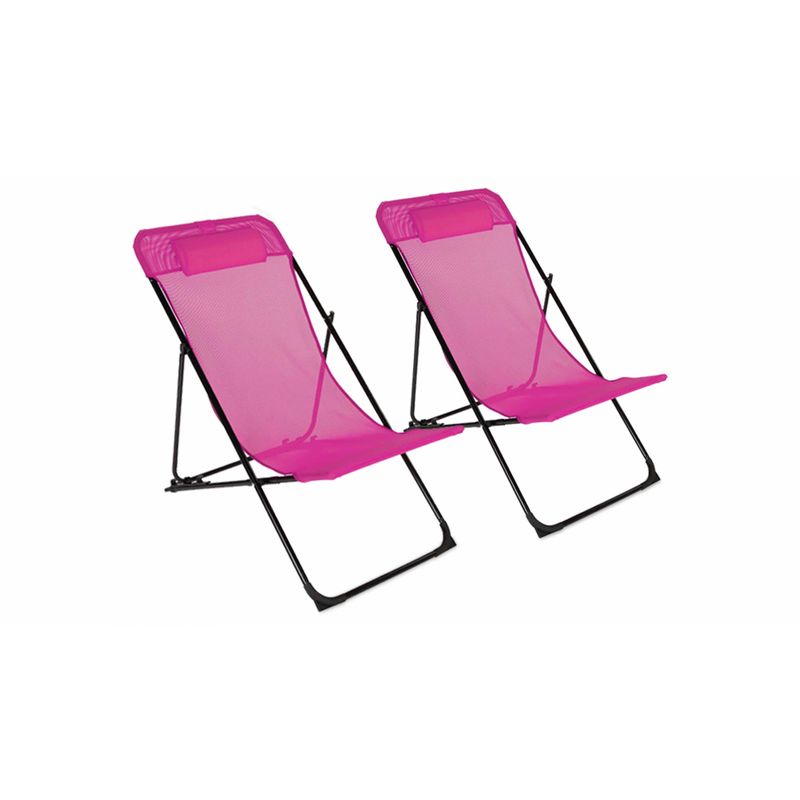 Chilienne pliante avec repose tête lot de 2 Rose - OVIALA