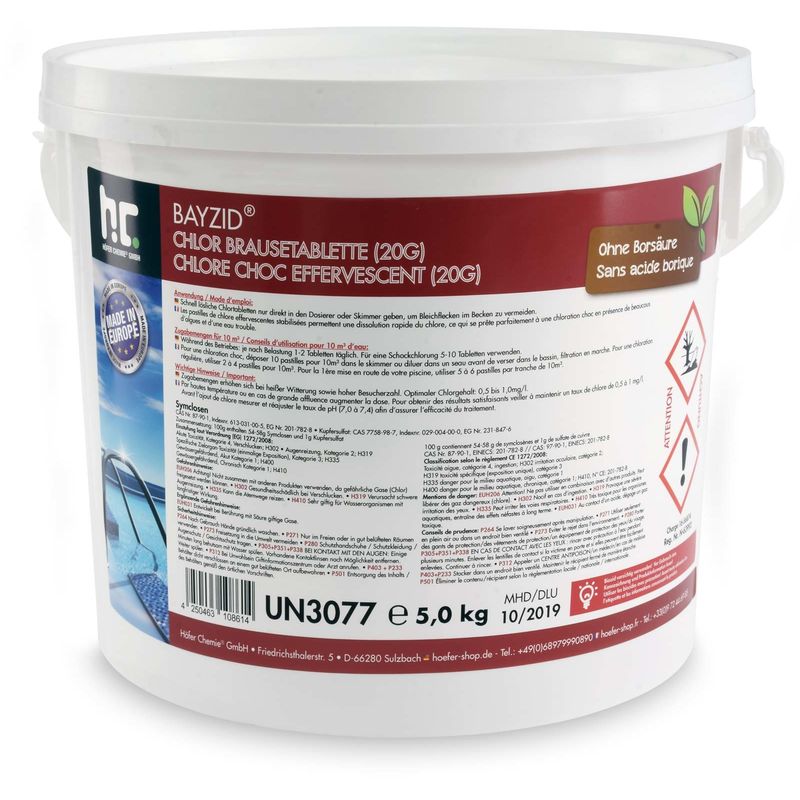 Chlore choc effervescent (20g) - 1 x 5 kg - HöFER CHEMIE