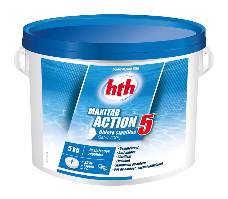 HTH Maxitab Action 5 - Chlore stabilisé multifonction galet 200g