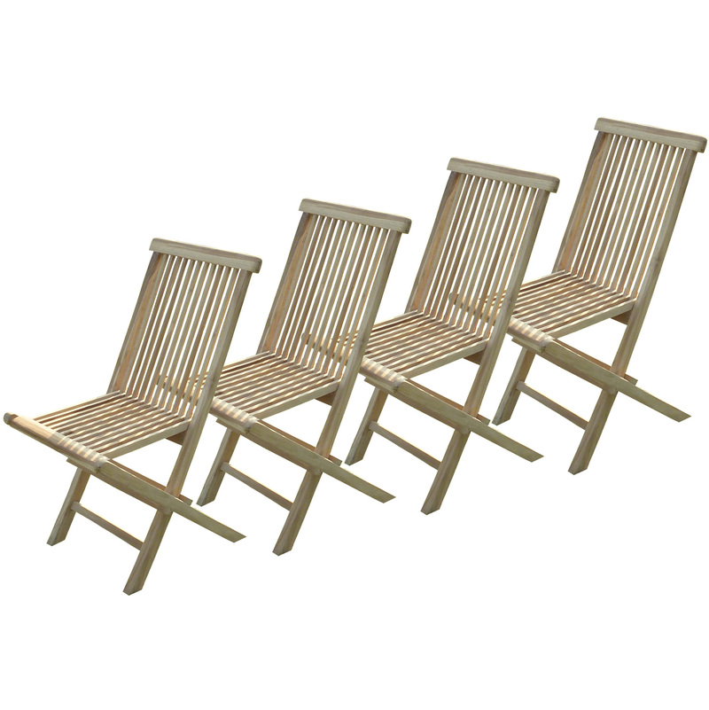 Lot de 4 chaises pliantes Jalang en teck brut - C&L JARDIN