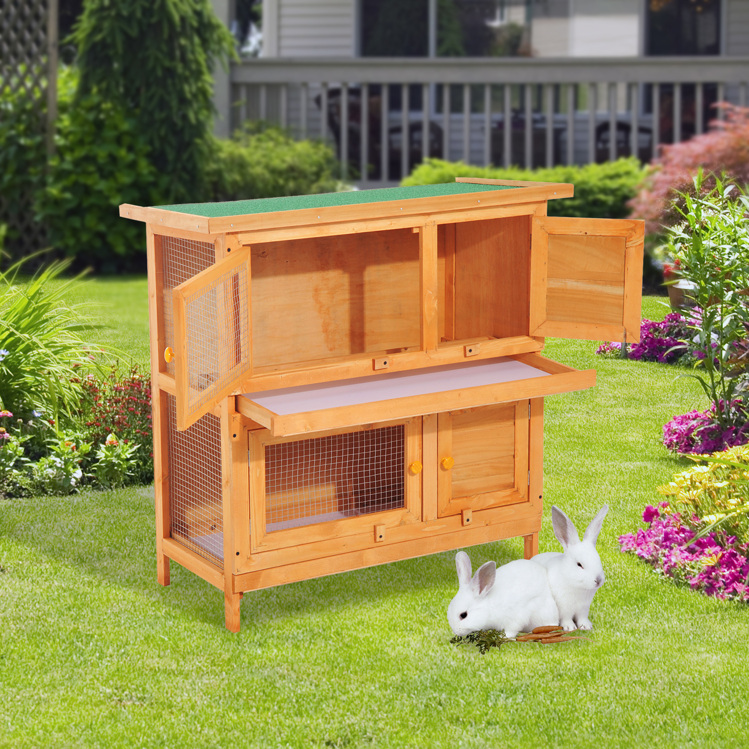 Pawhut Cage à Lapin en Bois 90 x 45 x 90 cm