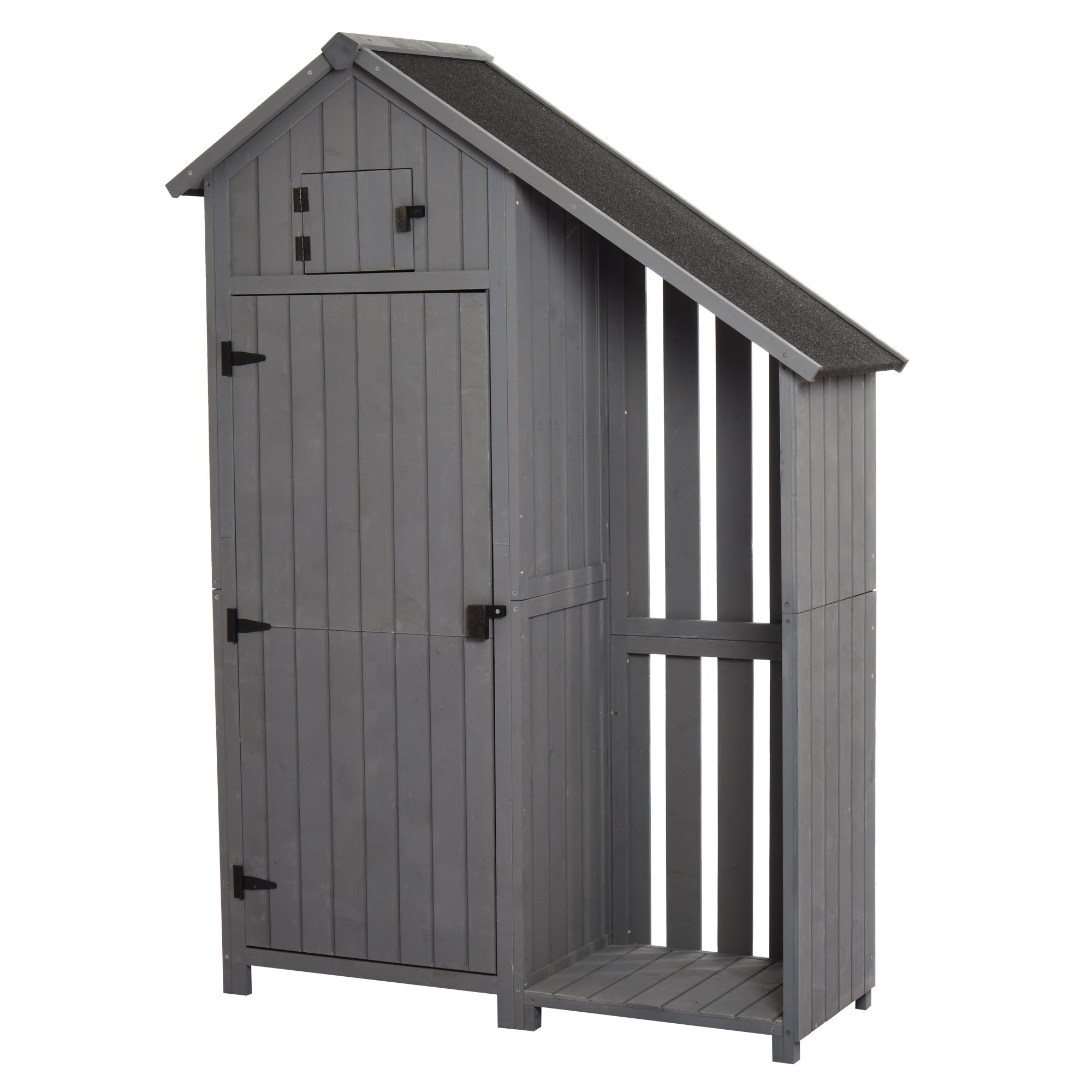 Armoire abri de jardin remise pour outils range-bûches toit pente bitumé pin massif traité gris