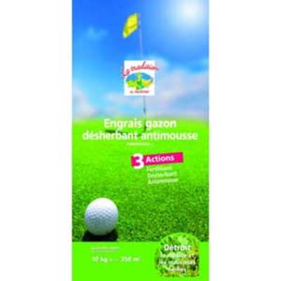 Engrais gazon triple action : engrais désherbant anti-mousse le sac de 10 kg, soit 3?29 le Kg