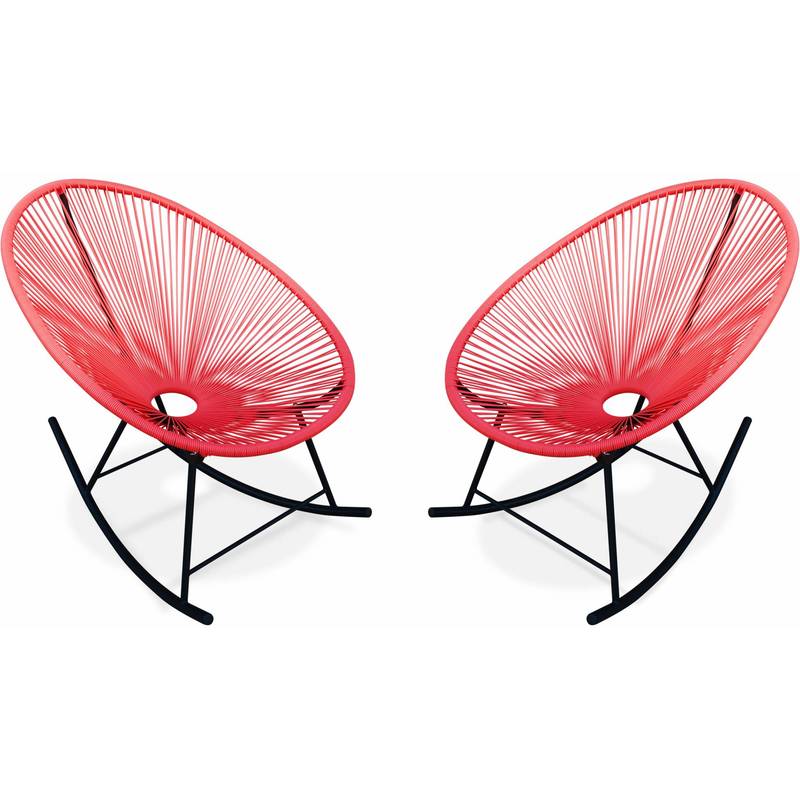 Ensemble de 2 fauteuils à bascule Acapulco chaise oeuf design rétro rocking Corail - ALICE'S GARDEN