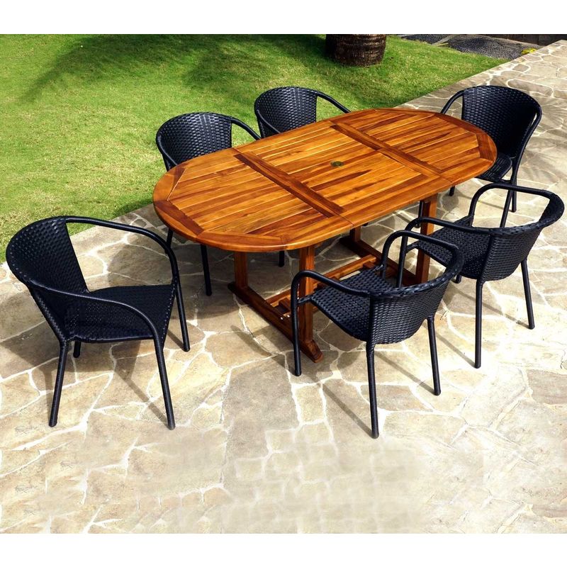 ensemble de jardin en teck et résine tressée 6 places - WOOD-EN-STOCK