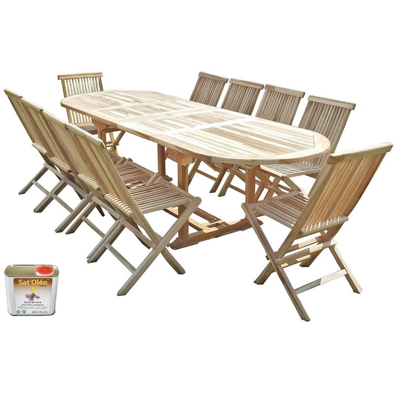 Salon de jardin en teck HENUA 10 chaises - Bundle huile - C&L JARDIN