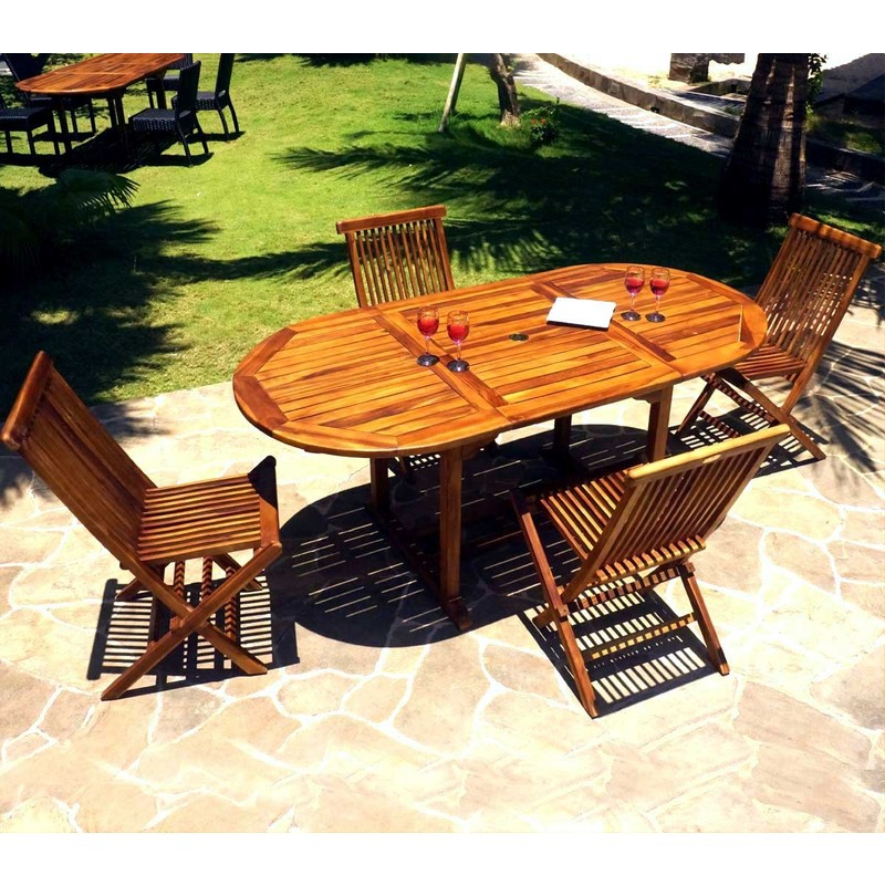 Salon de jardin 4-8 places en teck huilé - 4x chaises peignes pliantes - WOOD-EN-STOCK