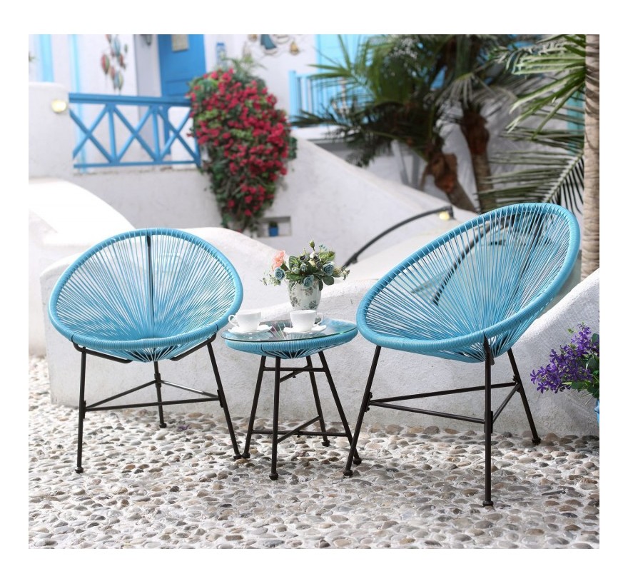 Ensemble Table basse + 2 fauteuils Bleu - L 68 x l 71 x H 82 - MA MAISON MES TENDANCES