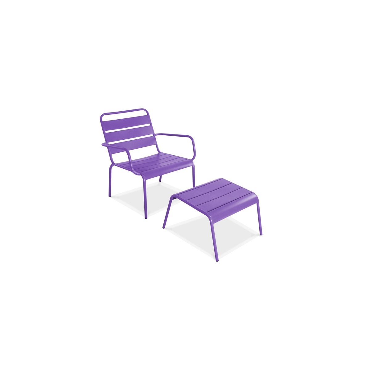 Fauteuil de jardin bas en métal et repose-pieds, Palavas