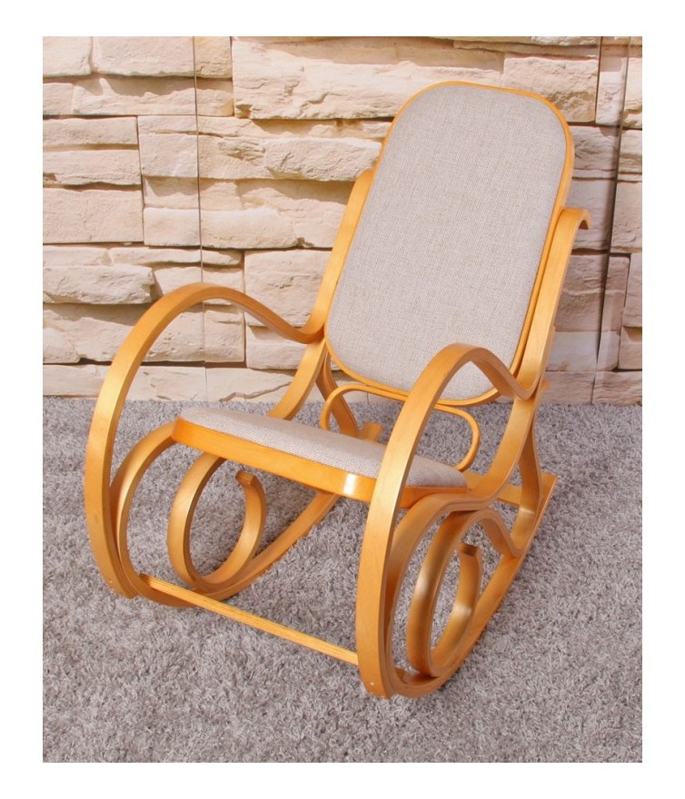 Fauteuil à bascule rocking chair en bois clair assise en tissu beige - DéCOSHOP26