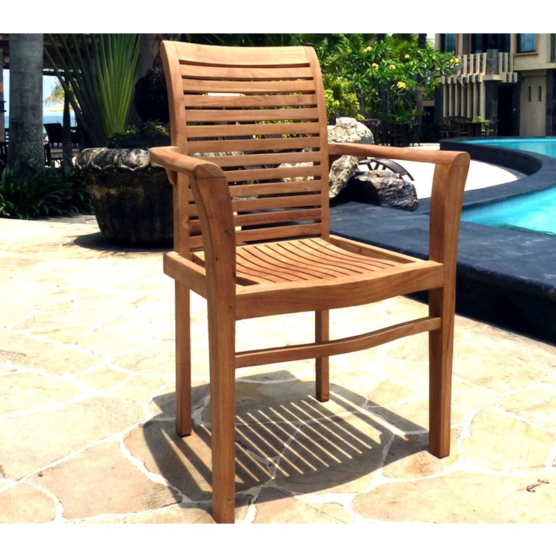 Fauteuil de jardin empilable en teck massif brut - WOOD-EN-STOCK