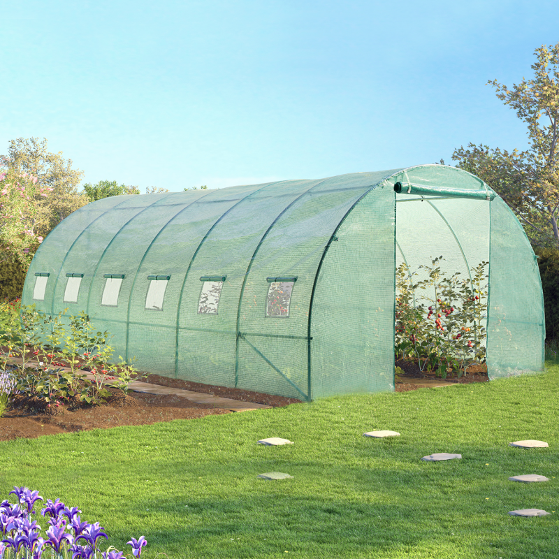 Grande serre de jardin tunnel 7 arceaux Pro galvanisé 18m² 6x3x2m verte