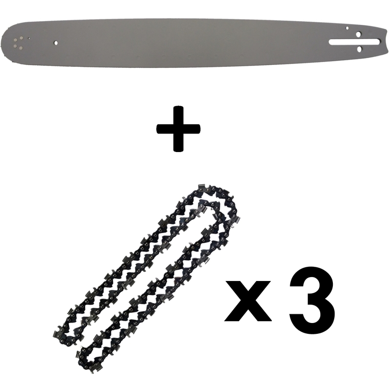 Guide 18 pouces (45 cm) avec lot de 3 chaînes 72 maillons pour tronçonneuse - GT GARDEN