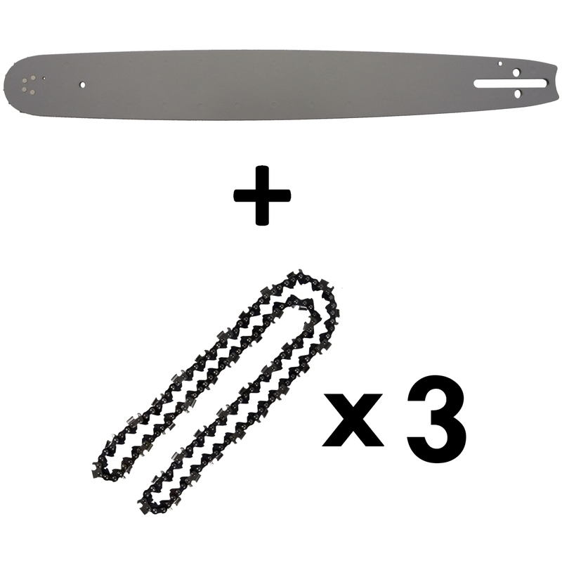Guide 20 pouces (50 cm) avec lot de 3 chaînes 76 maillons pour tronçonneuse - GT GARDEN