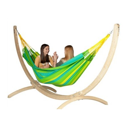 Set Hamac double Sonrisa lime et support bois Atlantico