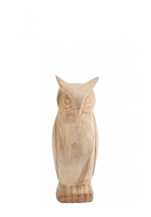 Hibou Debout Bois Naturel M 15X10X55Cm - JOLIPA