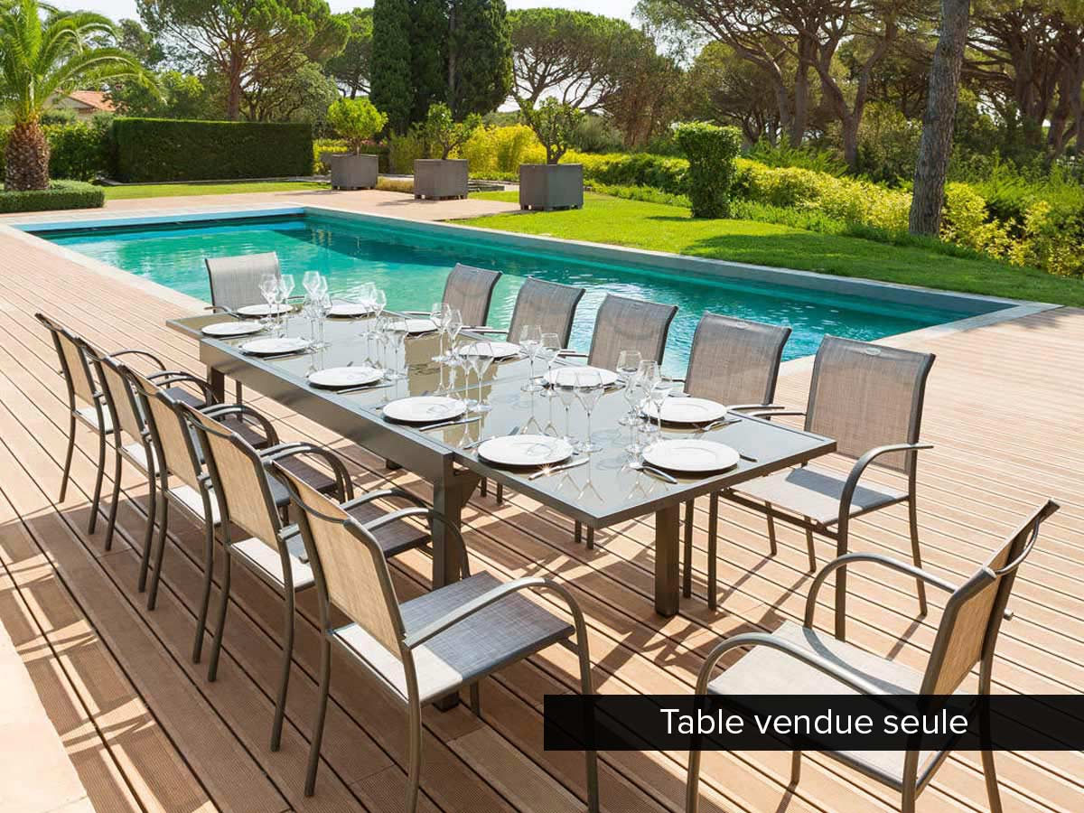 Table extensible rectangulaire en verre Piazza 8/12 places Taupe