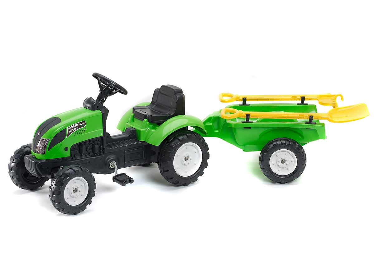 Tracteur enfant Garden Master vert + remorque + accessoires