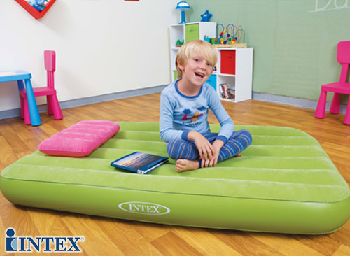 Matelas gonflable enfant 1 place Vert + oreiller
