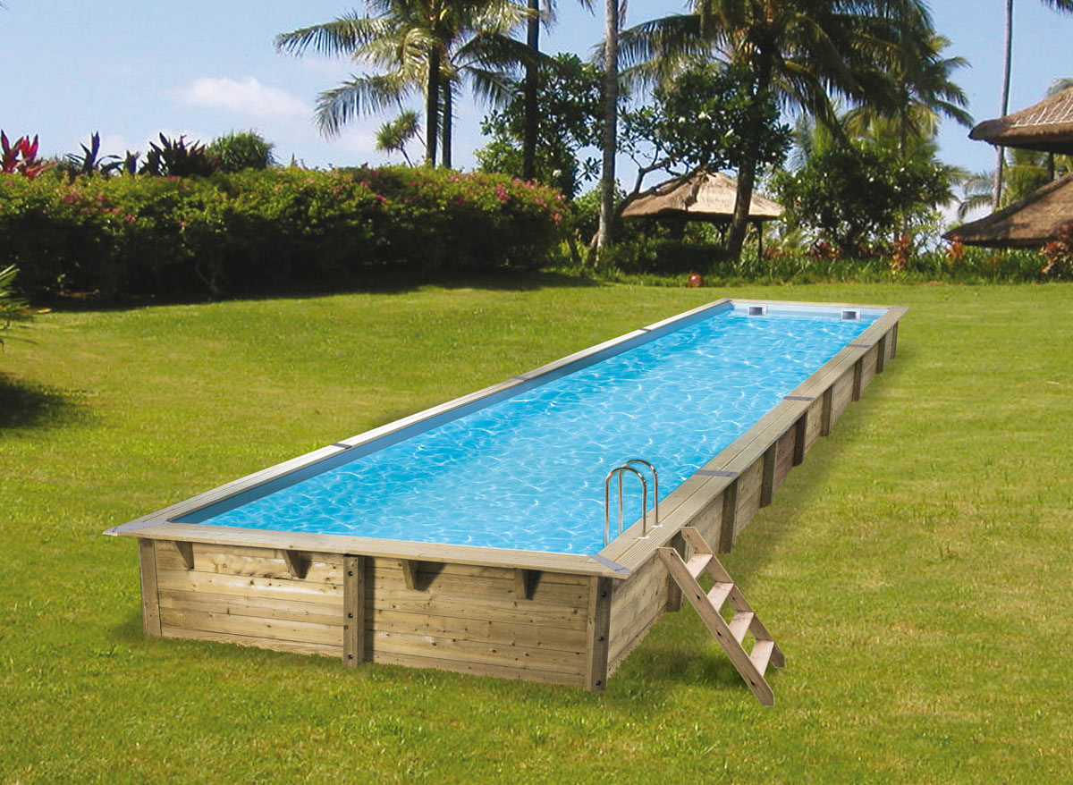 Piscine bois Linéa 15,50 x 3,50 x 1,55 m - Liner beige