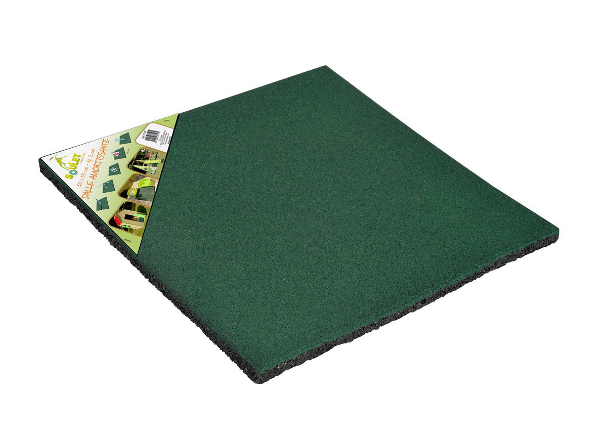 Dalle de jeux amortissante caoutchouc vert 50 x 50 x 2 cm