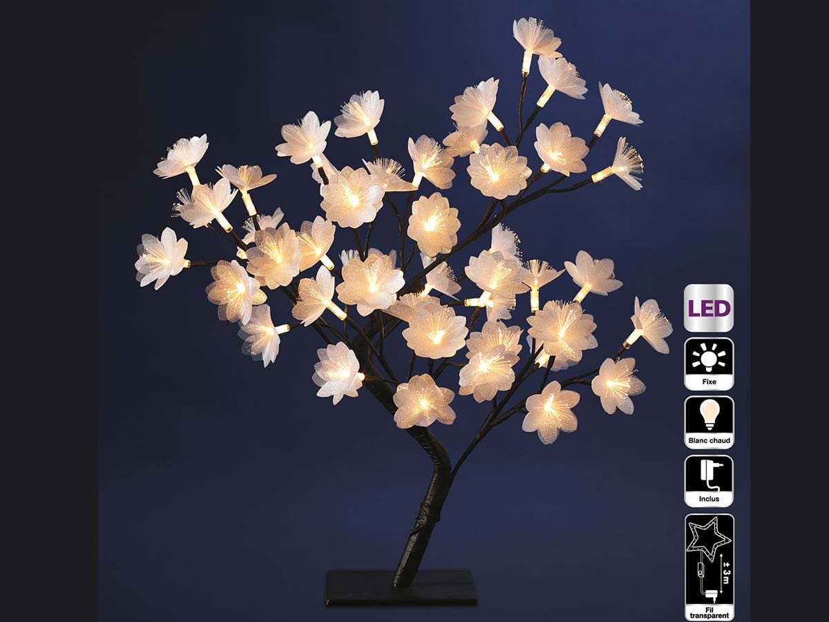 Arbre lumineux Led fibre optique 48 Led - Blanc chaud
